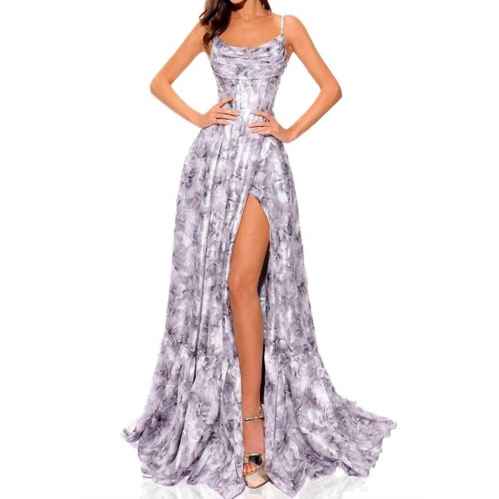NEW AMARRA a-line gown in silver print